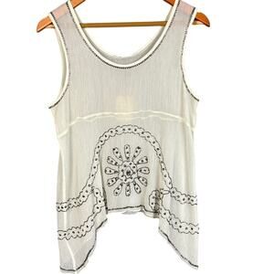 Revolve Raga Beaded Sheer Pullover Blouse Sample Piece Crinkle Rayon Boho NWT